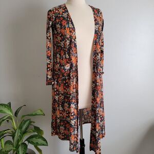 EUC LULAROE DITSY FLORAL LONG LIGHT WEIGHT POCKET CARDIGAN SIZE XS